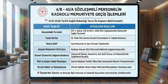 Sağlık Bakanlığı Duyurdu: 4/B ve 45/A Sözleşmeli Personelin Kadroya Geçiş İşlemleri ve Şartları (2026 Resmi Kılavuz)